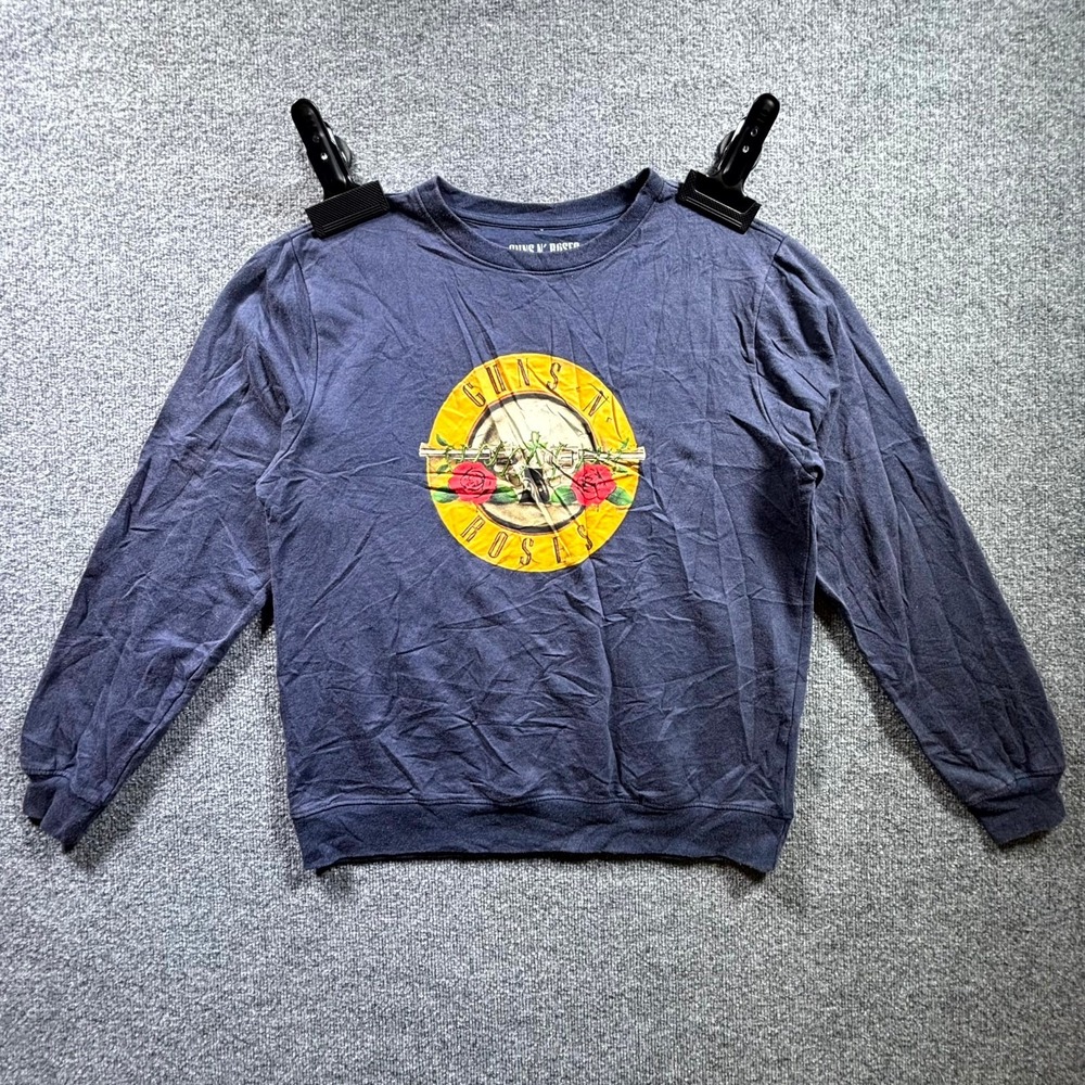 Guns N' Roses Sweatshirt Men Medium Navy Blue Graphic Print Knit Cotton Pullover